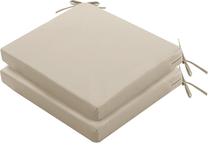 Summsun Outdoor Chair Cushions Set of 2: Waterproof & Fade Resistant Seat Cushion for Patio Furniture - 18.5 x 16 x 2 Inch Chair Pads with Ties and Hidden Zipper - Patio Chair Cushion Replacement, Beige - Image 1